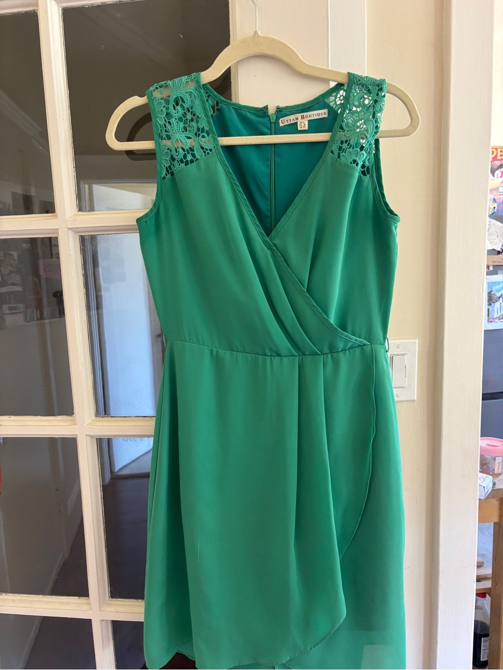 Green Lace Shoulder Dress